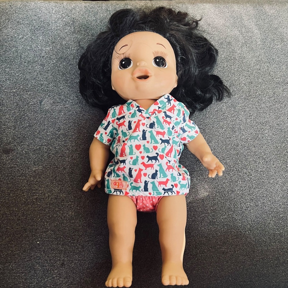 Hasbro Baby Alive Sweet Tears Doll Kids Dark Hair OG Cat Dog Scrubs Outfit